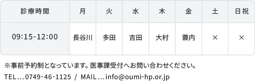 リハビリテーション科【事前予約制】の担当医表